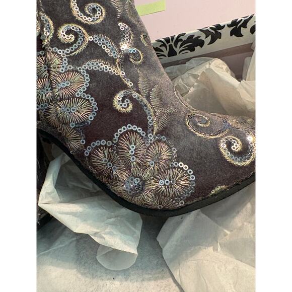 Naughty Monkey Bootie Gray Boots for Women for sale | eBay Naughty Monkey Scarlett Velvet Boots 8 NWT Gray Embroidered Floral Ankle Heel